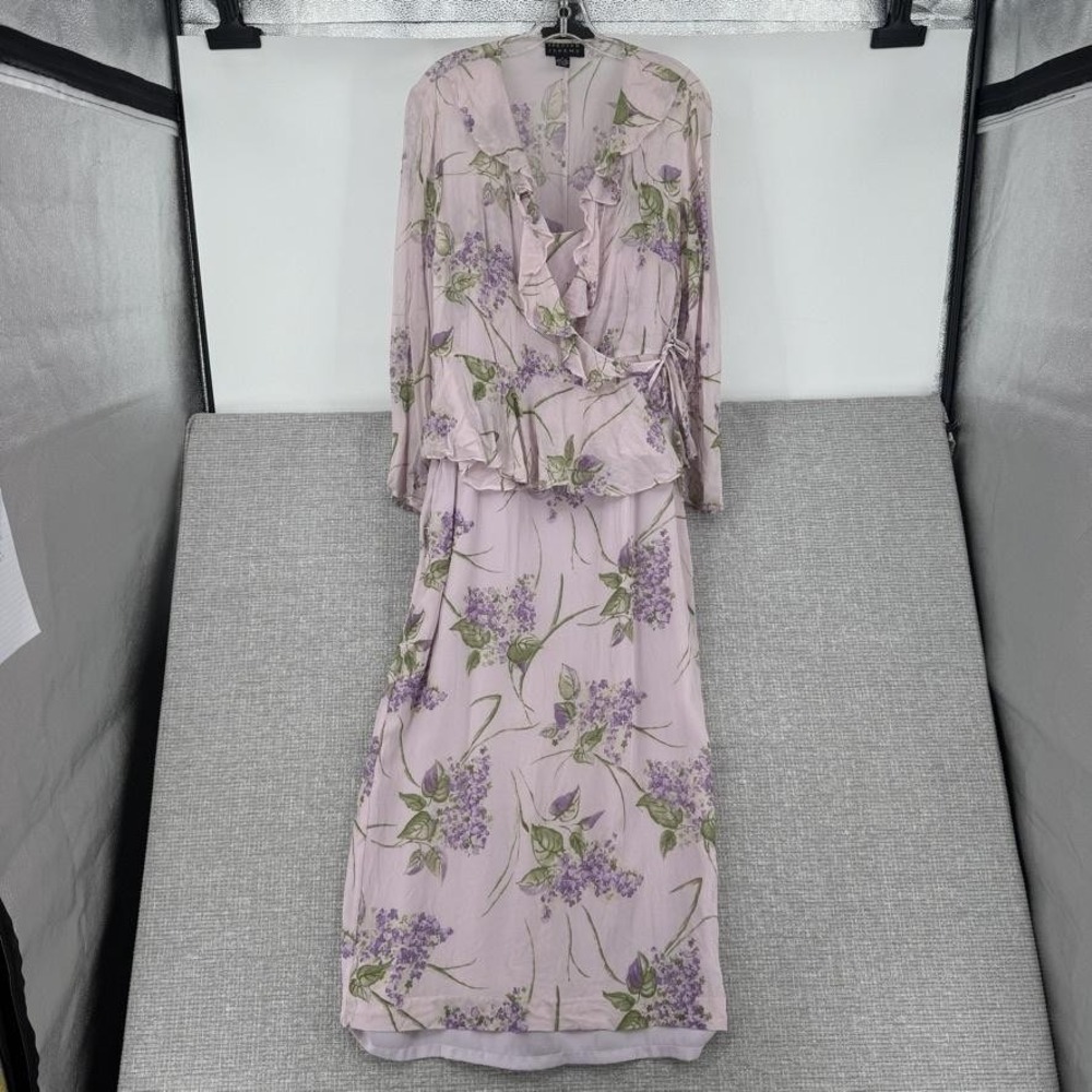 Spenser Jeremy Fairy Dress Womens 16 Purple Wrap Maxi V-Neck Floral Ruffle Silk